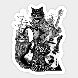 ROCK N ROLL CATS (Guitars, Bass, Drums) Cat Rock Band Sticker